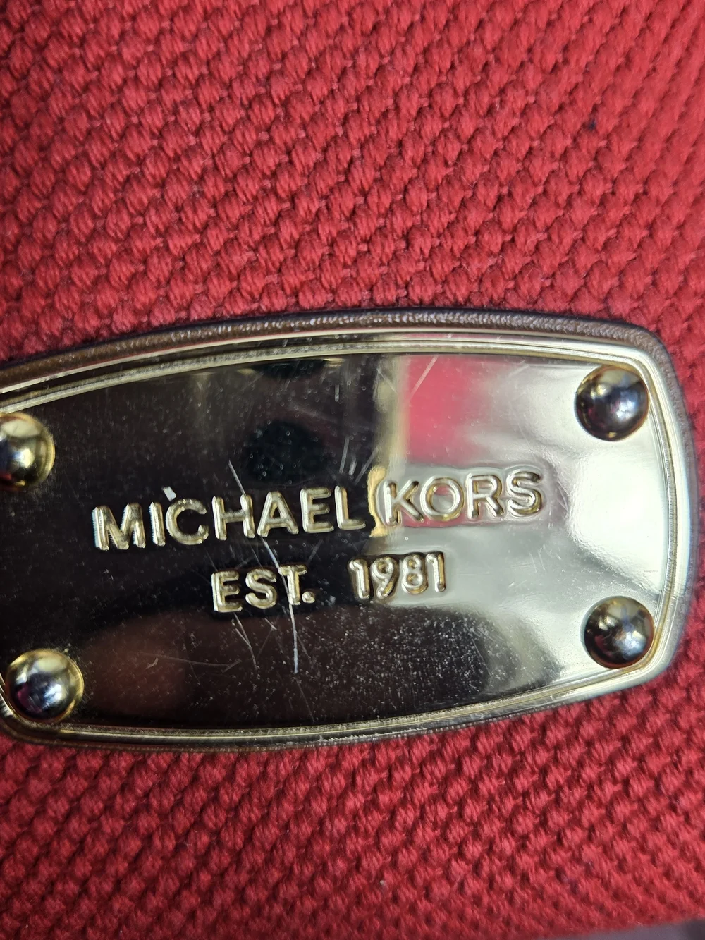 Michael Kors Red Canvas Tote with Rope Handles and Gold Hardware